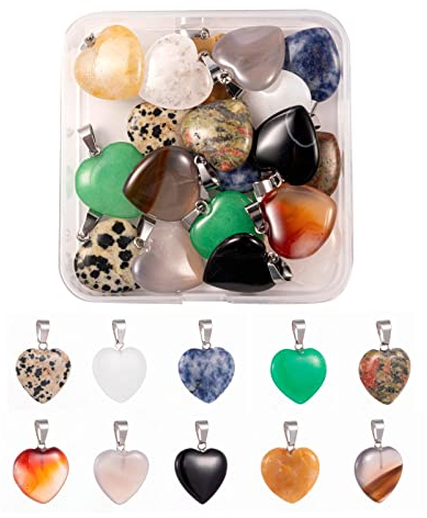 BEEFLYING 20 Stück Edelstein-Anhänger in Herzform, Anhänger aus Naturstein, Heilung Chakra Kristall Edelsteine Berg-Charms für Schmuck Halsketten Armbänder