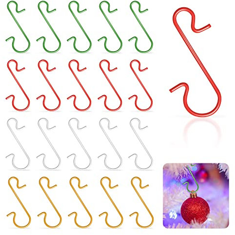 Yisscen 120 Pezzi Ganci Albero di Natale, Ganci Palline di Natale, Ganci per Ornamento Gancetti Palline di Natale a Forma di S -Metallo (Gold/D'Argento/Rosso/Verde)