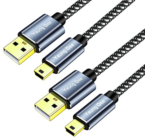 Yeung Qee Mini USB Cable 0.5M, USB 2.0 Type A to Mini B Cable Braided Charging Cord Compatible with PS3 Controller, MP3/4 Player,PDA, Camera, Scanner and More Mini USB Devices(50cm,2 Pack)
