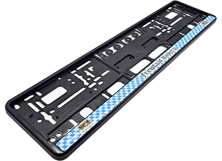 Kennzeichenhalterung mit 3D Effekt – Freistaat Bayern Flagge mit Wappen und Text