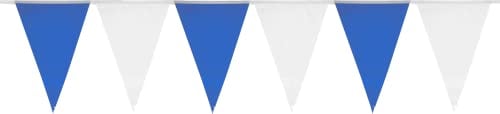 HEKU Wimpelkette blau-weiß mit 20 Wimpeln , Wetterfest,10 Meter Lang , Große, Auffällige Wimpel , Ideal für Veranstaltungen, mit Integriertem Befestigungsband
