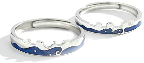 Ring Verstellbar, Trauringe Silber Blau mit Blau Liebe Zur Stadt Paar Verstellbare Band Schmuck Geschenk