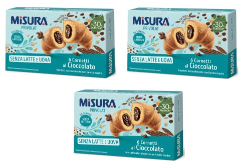 3x Misura Privolat Cornetti al Cioccolato Senza Latte e Uova Croissants mit Schokoladenfüllung ohne Milch und Ei 290g