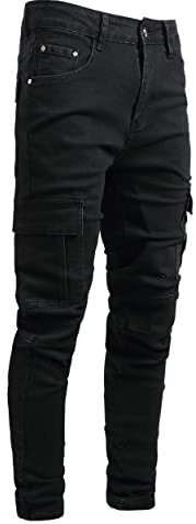 Nova Fashion Men's Slim Fit Jeans 7 Pockets Stretch Skinny Denim Pencil Pants Black Cargo Destroyed Ripped Biker Tapered Leg with Zipper