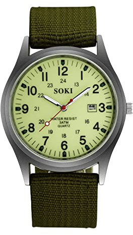 Gadgetking Military Army Mens Date Canvas Strap Analog Quartz Sport Wrist Watch Gift Gift for him Dad Uncle Father Teenager Man Secret Santa Adult Stocking Filler