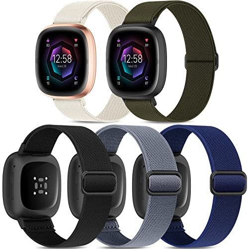 Higgs Armbänder kompatibel mit Fitbit Versa 4/3/Sense 2 Armbänder für Damen und Herren, weiches elastisches Nylon-Sport-Ersatzband für Versa 4/3/Sense, Farbe 1, 5 Stück