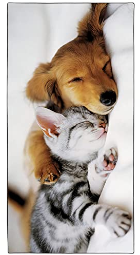 Zomer Strandtuch groß 90x180 cm Schnelltrocknendes Mikrofaser Bedrucktes mit Schlafende Katzen und Hunde Motiv