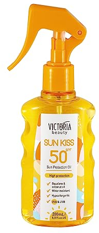 Victoria Beauty LSF 50 Sonnenöl Spray, Körperöl SPF 50, Sonnenspray mit Squalan und Kokosnussöl, Sonnenschutz mit hohem Breitspektrumschutz, Sunscreen Oil, wasserfeste Formel, 200ml