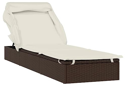 vidaXL Sonnenliege, Gartenliege Verstellbare Sitzfläche, Liegestuhl Liege mit Faltdach, Relaxliege Strandliege Gartenmöbel, Braun Poly Rattan