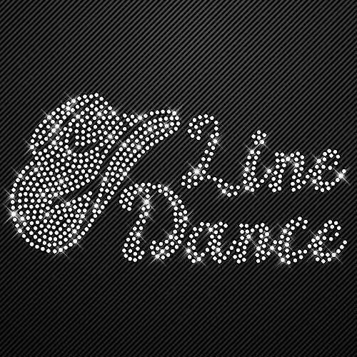 Glitzerdeals Bügelbilder aus Strass Line Dance Schrifzug mit Cowboyhut Aufbügler für Textilien Karneval Kostüm Line Dance Strassmotiv Line Dancing Aufbügler Glitzer Line Dance