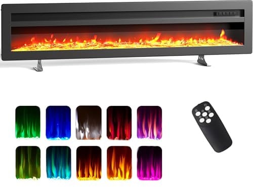 FIDOOVIVIA 50/127cm Electric Fireplace Recessed Media Wall Inset, Electric Wall Mount Fireplace Free Standing with 9 LED Colour Flame Effect & 5 Brightness, 900W/1800W Heater, Remote Control, Black