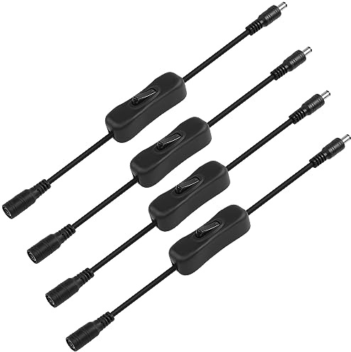 HATMINI DC5521 - Cavo di prolunga per interruttore in linea, 4 pezzi, DC 5,5 mm x 2,1 mm, da maschio a femmina, con interruttore on/off 304, per telecamere IP wireless di sorveglianza CCTV, ecc