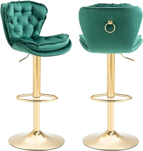 SUPPNEED Barhocker Satz von 2, Samt Counter Höhe verstellbare Barhocker, Swivel Dining Bar Stühle gepolstert Moderne Barhocker für Kücheninsel, Café, Bar, Bar-Theke, Esszimmer(Emerald)