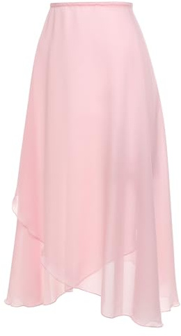 EASTBUDDY Ballet Skirt Women Sheer Long Dance Wrap Skirt for Adult Girls Chiffon Skirts with Adjustable Tie Waist Pink