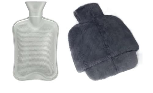 Gris Chauffe Pieds en Peluche 2L, Bouillotte Non Électrique, Chausson Chauffant Réutilisable Lavable et Amovible, Chaufferette Pieds 36x30cm, Conçu pour les Femmes et Hommes