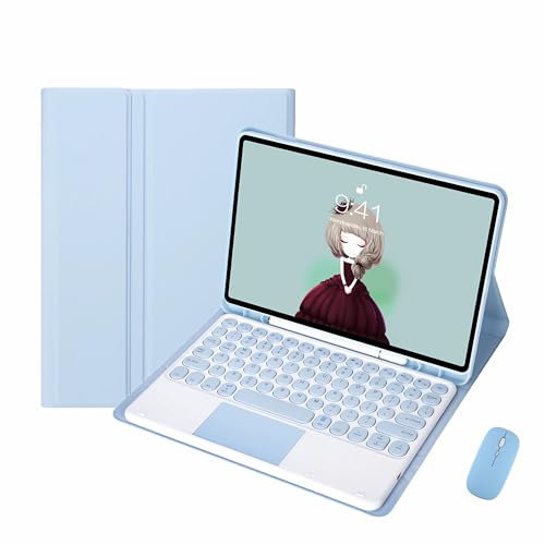 CLALOC Custodia Tastiera per Samsung Galaxy Tab S6 Lite 10.4 2020/2022 Tablet SM- P610/P613/P615 con Mouse, Staccabile Tastiera Wireless Bluetooth Copertura Stilo con Supporto S Pen,Blu