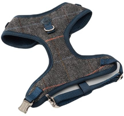 HUGO & HUDSON x HACKETT Tweed Dog Harness Adjustable No Pull Vest, Grey Checked Herringbone S
