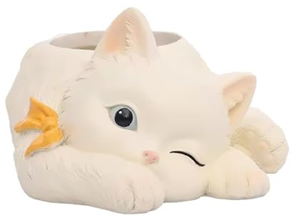 Lindo Macetero para Gatos, Macetero de Resina para Gatos, Macetero Suculento con Forma de Gato, Maceta Suculenta de Animales Divertidos para Decoración de Escritorio de Interior Y Exterior(Dormir)