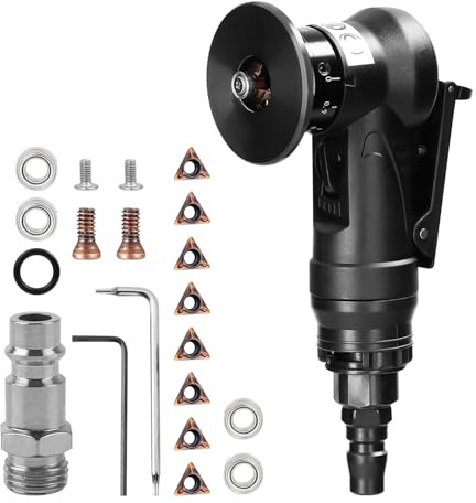 Mini Pneumatic Chamfering Machine, 45 Degree Handheld Linear Trimming Deburring Tool, Black Air Chamfer Tool Deburring Machine for Metal Wood with 1/4 Inch Air Inlet (8 C Angle Blades+4 Bearing)
