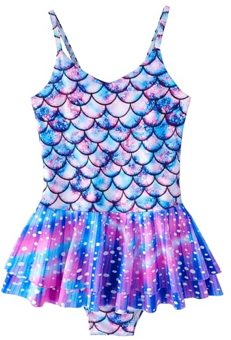 FEOYA Mädchen Meerjungfrau Badebekleidung Einteiliger Bademode Sonnenschutz Schwimmanzug Schnell Trocknen Swimsuit Kinder Bikini Badeanzug mit Verstellbare Schultergurte 6-7 Jahre
