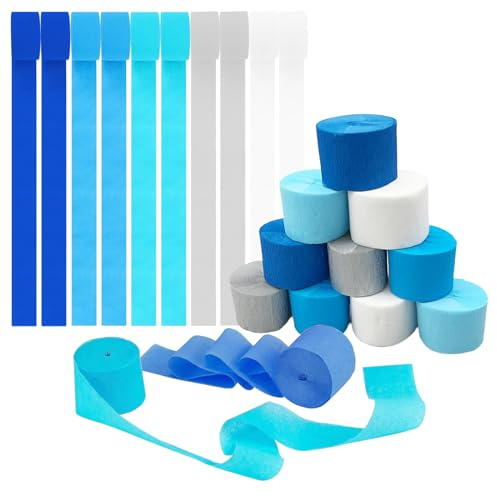 JEKUGOT 10 Rollen Krepppapier-Rollen, Regenbogen-Krepppapier, Luftschlangen, 5 Farben, Silber, Weiß, Blau, Krepp, Vorhang, Hintergrund, hängende Quasten, Festival