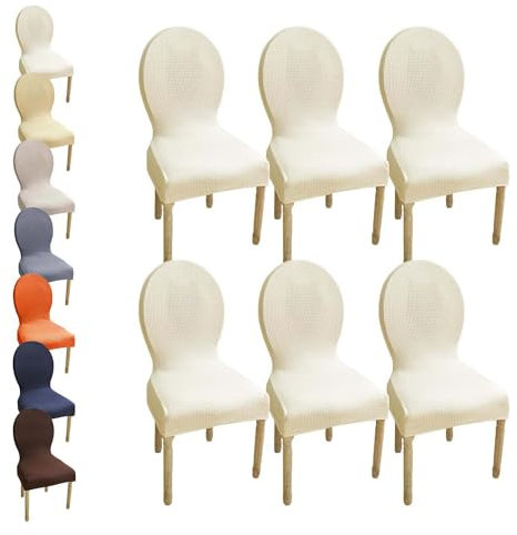 HHONGWYT Fundas Sillas Comedor Respaldo Redondo Altura 51CM Elasticas Fundas Sillas Cocina No Universales para Silla Madera Respaldo Ovalado Dining Room Chair Covers Cubiertas Sillas,A1,6PCS