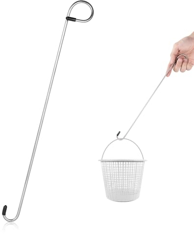 lasuroa Pool Skimmerkorb Haken, 35cm Lang Edelstahl Skimmer Korb Griff Skimmer Deckel Hebehaken zum Entfernen von Schmutz Knieschoner Hält die Hände Sicher und Sauber