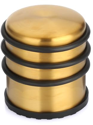 IGNPION 1pc Stainless Steel Floor Door Stop Metal Door Holder Stop with Sound Dampening Bumper,No Need Drill Door Stopper, Ideal for All Types of Surfaces (Gold,7 * 7.5CM)