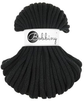 Flechtkordel Jumbo - 9mm - Baumwollkordel Baumwollgarn Garn Kordel Makramee Schnur Kordelband Natur Baumwolle DIY-Basteln 30m - Black