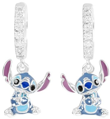 Disney 925 Sterling Silber Lilo und Stitch Stein Set Charm Creolen Ohrringe für Mädchen