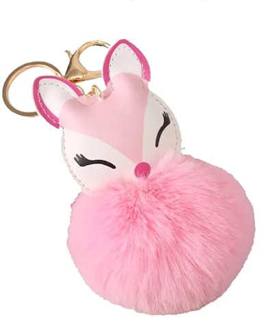 Porte-clés chouette en fausse fourrure pour décoration de sac, chat, Renard rose, taille unique