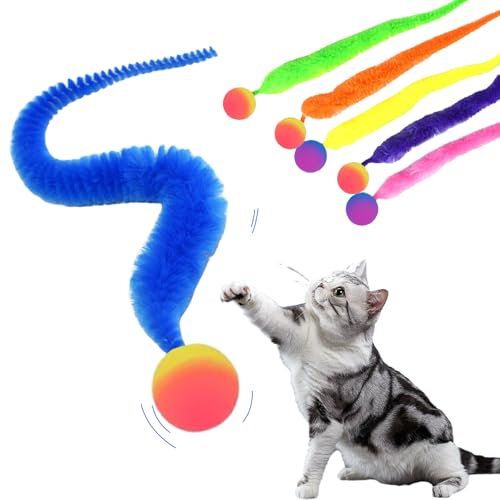 PWCTNT Katzenspielzeug Ball, 6 Stück Katzenspielzeug, Lustiges Wiggly Balls, Interaktiv Langer Schwanz Katzenball für Katzen Jeden Alters