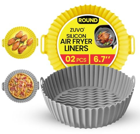 Zuvo Silicon Air Fryer Liners - Pack of 2 - Round Reusable Airfryer Liners for Baking - 6.7 Inches - Ninja, COSORI & Tower Compatible