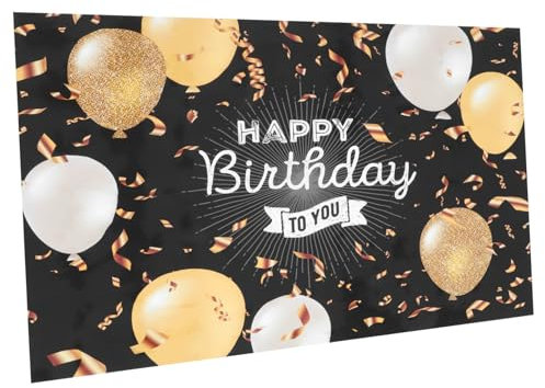 BELLIFFY 1stk Hintergrund - Geburtstag Fotobox Alles Zum Geburtstag Luftballons Alles Zum Geburtstag-Banner Hochzeitsbanner Kuchen Thematische Partydekoration Black Vinyl