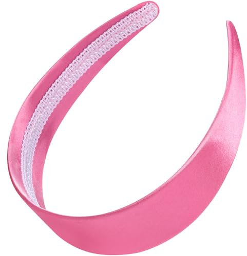 WantGor 1.6 Inch Wide Headbands Silk Satin Plain Headband for Women, Non Slip Solid Hair Bands Hair Accessories Cosplay DIY Holiday Head Band (Rose Red, Large)