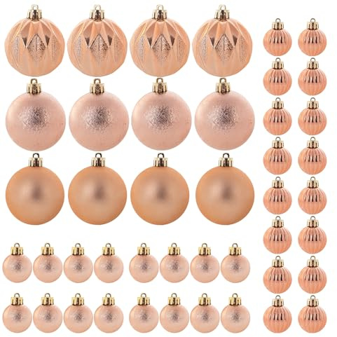 KADAX Weihnachtskugeln aus Kunststoff, Set aus 44 Kugeln, Christbaumkugeln, Weihnachtsbaumkugeln, Baumkugeln, Christbaumschmuck, Weihnachtsdeko (Kupfer)