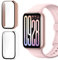 KUSINHOKA Cover per Xiaomi Smart Band 9 PRO, [2 Pezzi] Custodia Protezione con Vetro Temperato, Schermo Protettiva Ultra Sottile HD Clear PC Rigida Cover per Xiaomi Band 9 PRO, Rosa + Trasparente