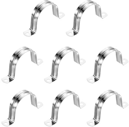 sourcing map 8Pcs Rigid Pipe Straps, 50mm(1.97) 304 Stainless Steel 2 Hole U-Shaped Bracket Tube Hanger Pipe Clamps for Fixing Pipe Cable