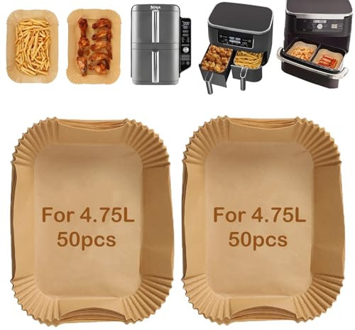 Camiraft Papier Cuisson Pour Air Fryer Ninja Double Stack XL SL400EU 9,5L, Accessoires Moule pour Ninja AF300EU/AF400EU,100 Pièces Épaissi 20x14cm Papier Rectangulair Sulfurisé pour Friteuse