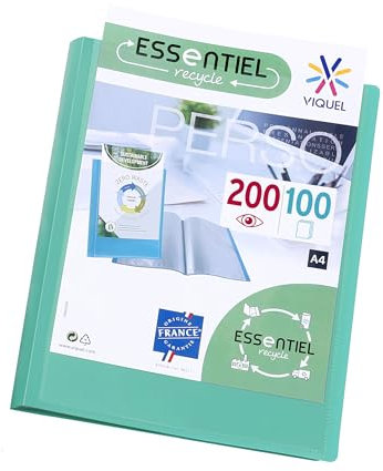 Viquel - Porte vues A4 200 vues ESSENTIEL - Porte documents personnalisable - Fabriqué en France - 100 Pochettes de qualité lisse - Vert