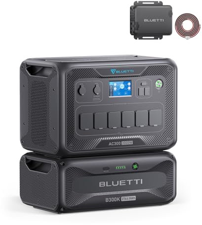 BLUETTI AC300 & B300K Generador Solar con Charger 1, 2764,8Wh LiFePO4, 560W Cargador de Alternador, 6 Salidas AC (6000W), 4,7H Carga Completa del Coche, Perfecto para Camping, RV, Fuera de Red