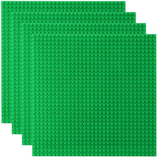 4 Pack Classic Baseplates Compatible with Lego, Large 10x10 Building Bricks Building Board Base Plates with 32 x 32 studs Build and Display Board Set for All Major Brands and Activity Table, Green