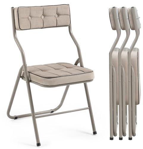 Villeston klappstuhl, Polsterte Klappstühle 4er Set | Klappbarer Esszimmerstuhl mit Kissen, Tragbar und Vormontiert, Zusätzliche Sitzgelegenheit für Gäste, Küche, Büro, Hochzeit