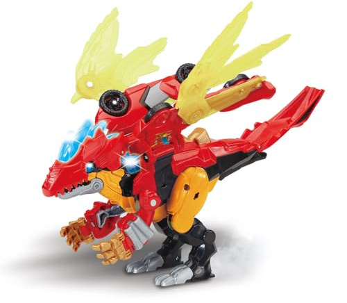 VTech Switch & Go Dinos Combo Dragorex, Le Mega Dragon 2-in-1 – T-Rex Spielzeug-Rennwagen, verwandelbar in einen Drachen, Anime-Figur, Geräusche und Lichter – Geschenk für Kinder ab 4 Jahren – Inhalt