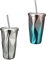 WEKADRIN 2Pcs Double Layer Portable Straw Cups Creative Drinking Cups for Home Use Stylish Stainless Steel Iced Coffee Mugs with Non Slip Base Present for Friends and Family