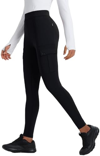 baleaf Thermal Leggings Women Trousers Fleece Lined Hiking Legging Water Resistant Warm Pants for Winter with Pockets Walking Running Black L