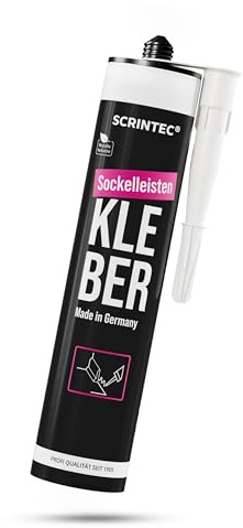 SCRINTEC® Sockelleistenkleber weiß (405g/310ml) – extra starker Sofortkleber für Holz, PVC & Styropor – hohe Haftung – schleif- & überstreichbar – recycelte Kartusche – Produziert am 08/10/2025