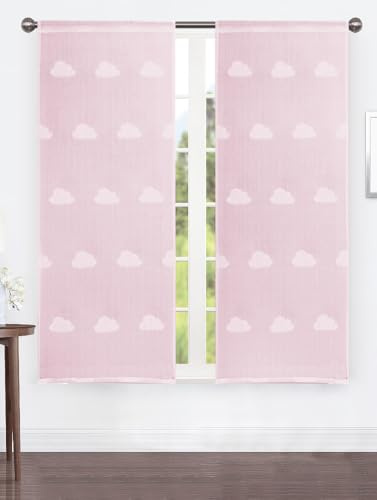 HOME ZEN HOUSEHOLD LINEN Set coppia 2 pezzi Tende Moderne con Nuvole, 60x150 cm e 60x240 cm, Tessuto Velato, per Finestra e Portafinestra, Stile moderno con (Rosa, coppia 60x150 cm)