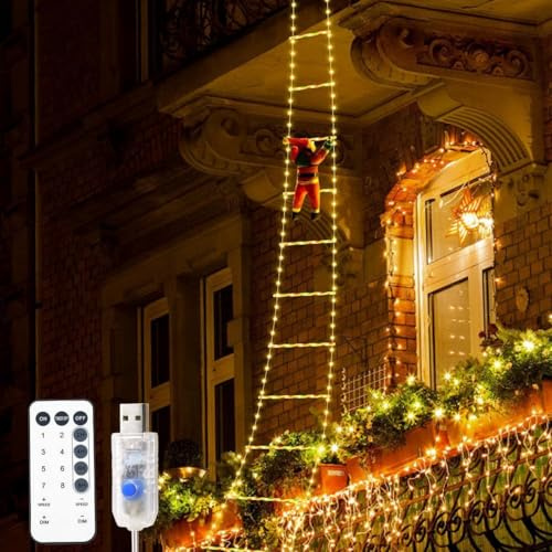 CATCHLUCK 9.9Ft Christmas Decorations Ladder Lights with Santa Claus 338 LED Lights, 8 Modes, Timer Memory Function, Indoor Outdoor Garden Tree Christmas