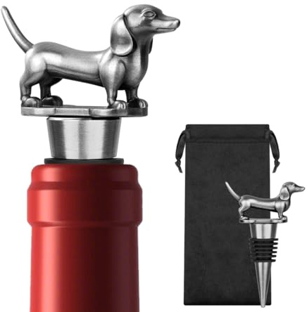 MR.BARWARE Dachshund Wine Bottle Stopper, Quirky Sausage Dog Gifts for Women, Men, Silver Wine Saver for Champagne & Sparkling Wine, Ideal Birthday, Fathers Day, Christmas Present